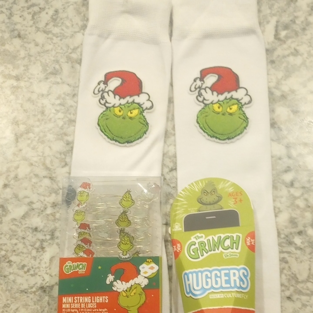 The Grinch White Socks with Santa Hat